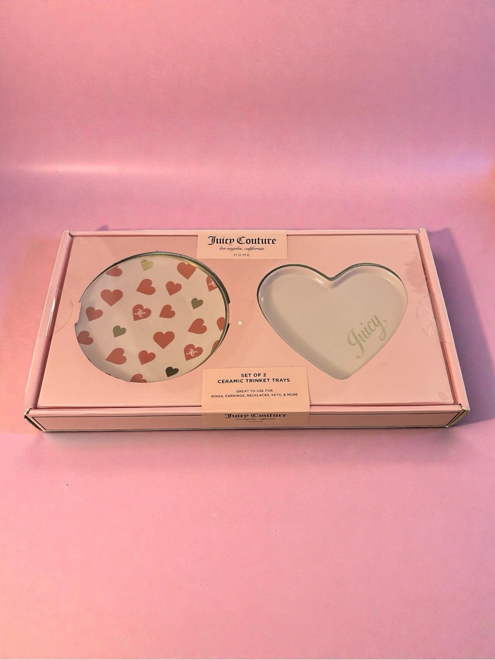 Juicy Couture Pink Heart & Polka Heart Ceramic Tray Duo